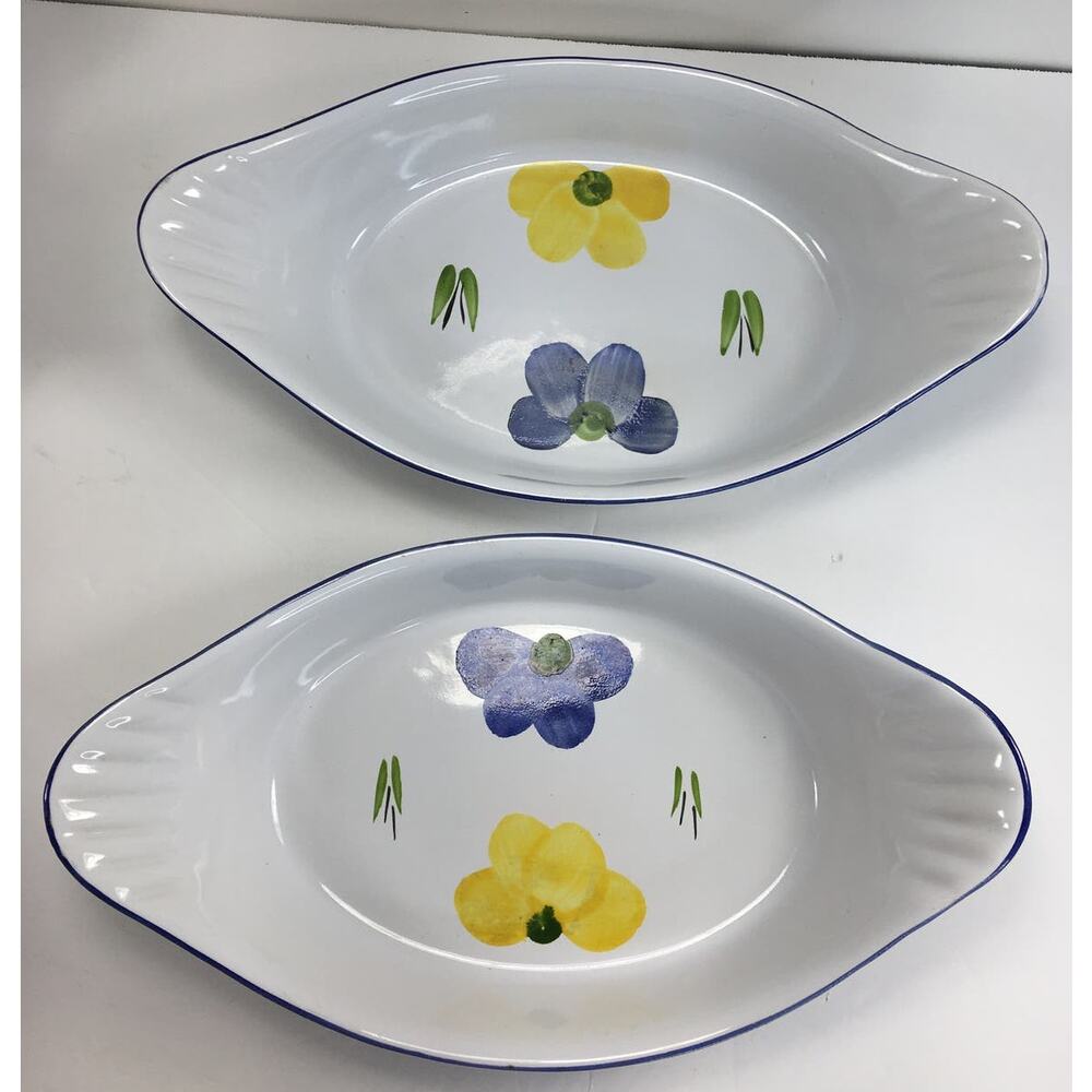 Maxam Italian Daisy 10 3/4" Augratin Gratin Baking Dishes Oven to Table Set of 2